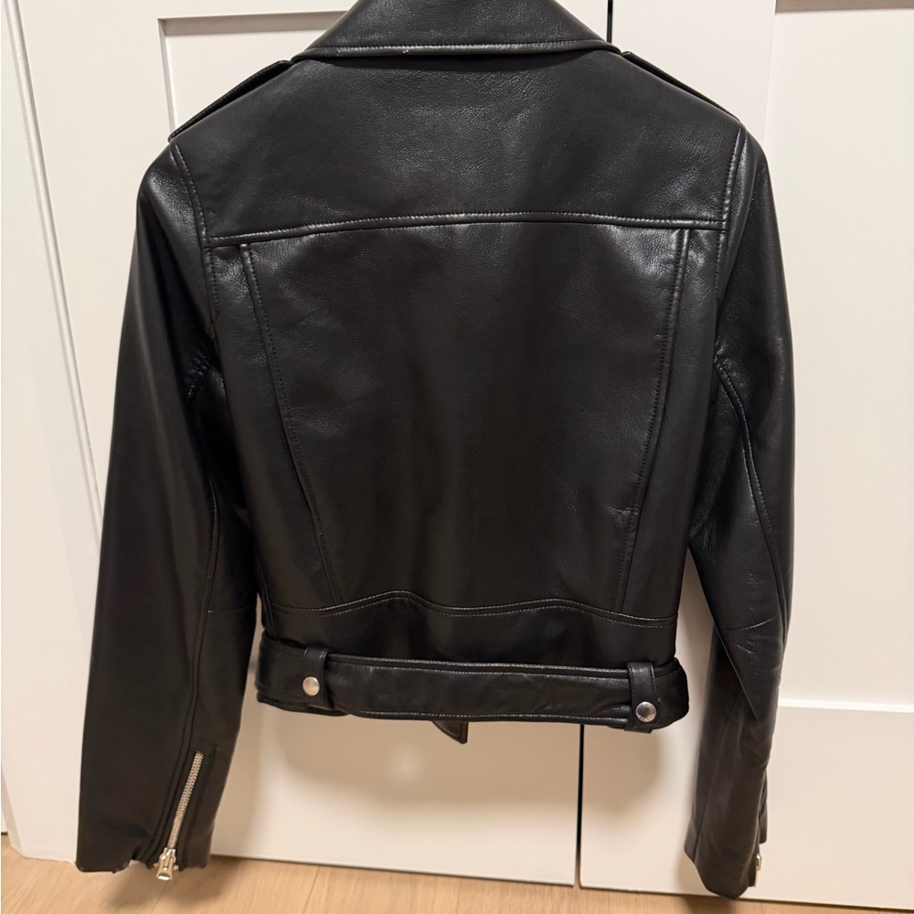 Aritzia Wilfred Free UnReal Faux Black Leather Jacket with belt - Picture 3 of 4